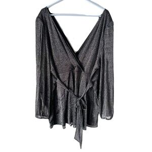 Torrid Top Women's 6X Glitter Lurex Surplice Peplum Faux Wrap Blouse Glitter